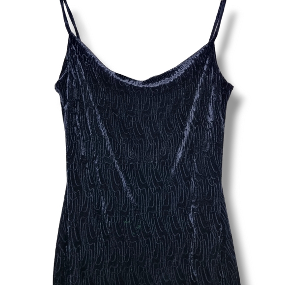 Vintage Velour Maxi Dress Size 14 Y2K Spaghetti Strap Cowl Neck Black - Picture 3 of 7